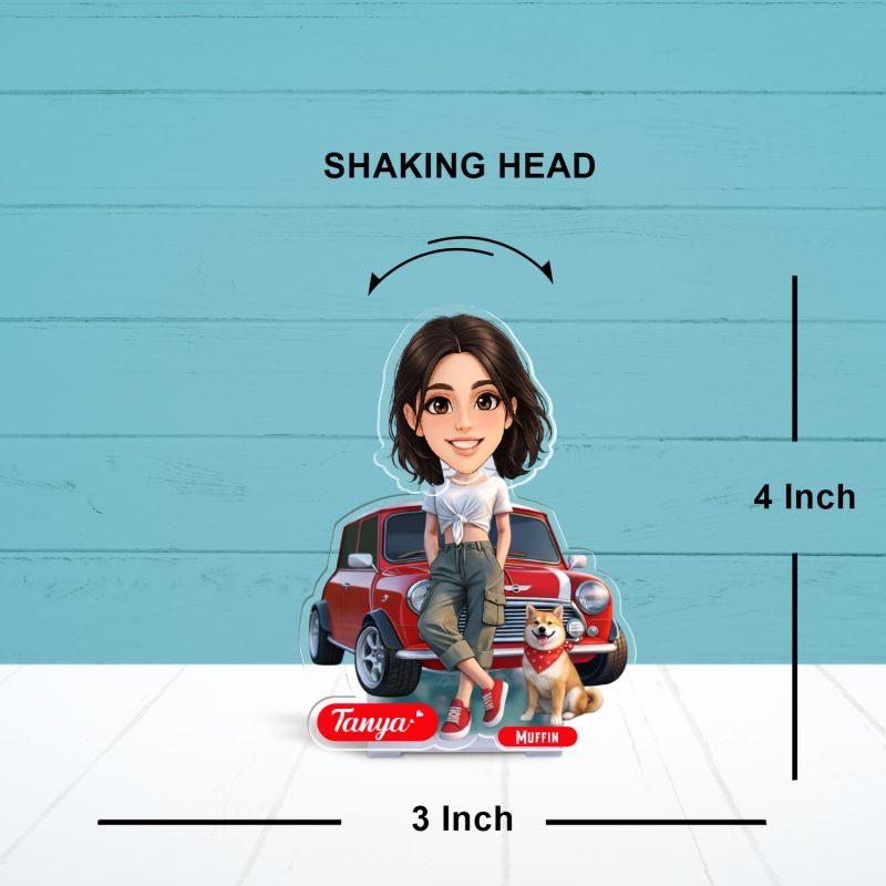 Personalized Girl with Dog  Booblehead Caricature for Girls Battery Powered Moving Head Feature Birthday Gift for Daughter, Sister, Mom & Lady Boss Tabletop Decor